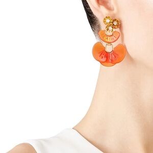 Lele Sadoughi Island Shell Orange and Gold Statement Earrings